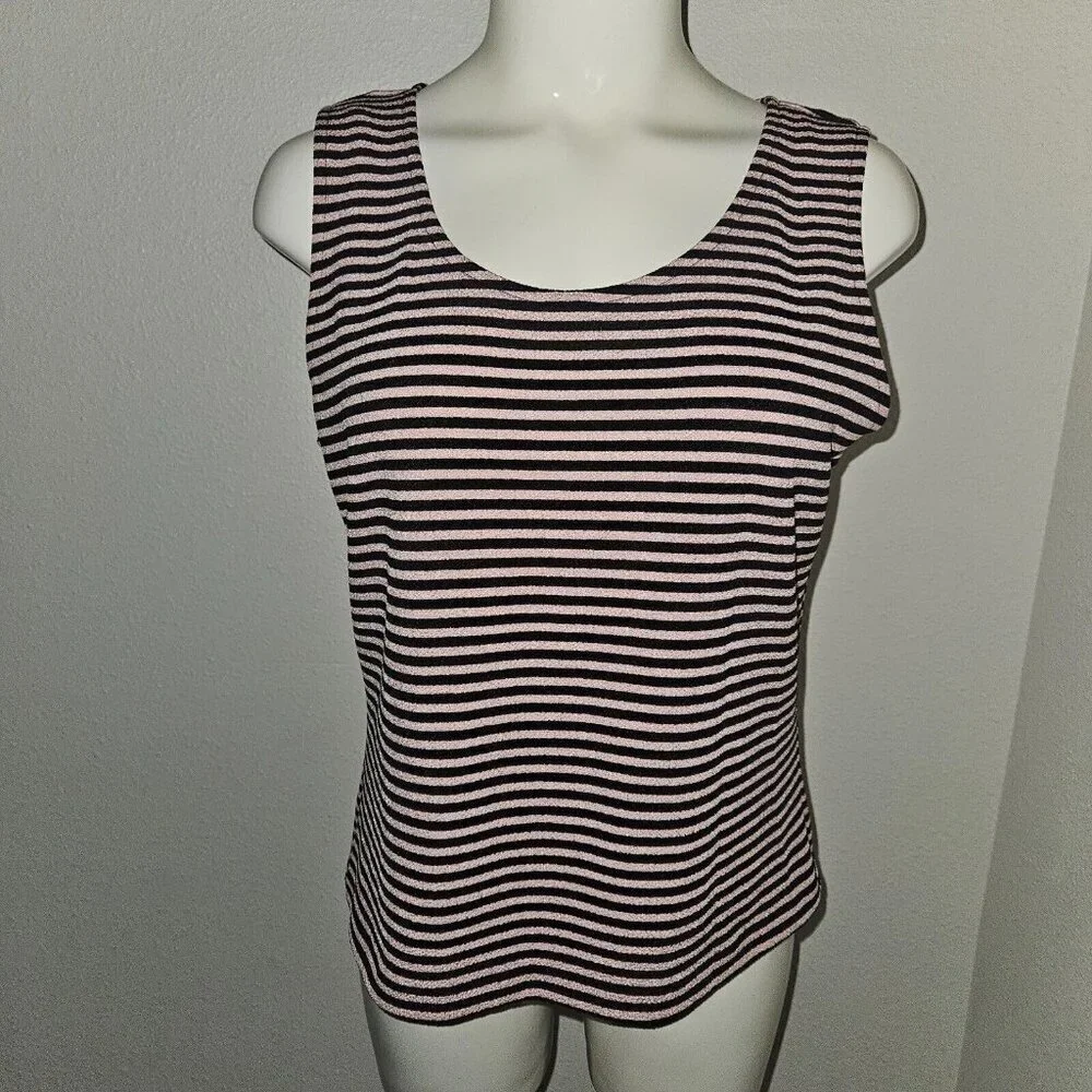 Dressbarn Pink Black Blazer Jacket Striped Tank Top Matching Set Size 10